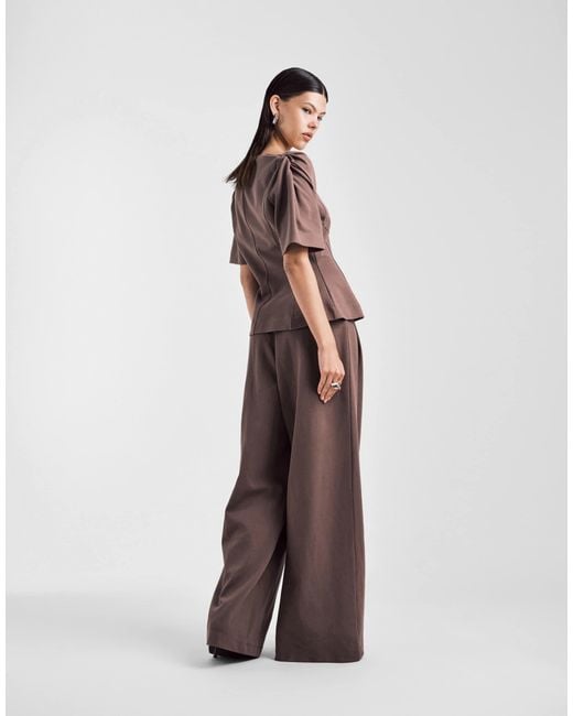 ASOS Brown Pleat Front Wide Leg Co-ord Trouser
