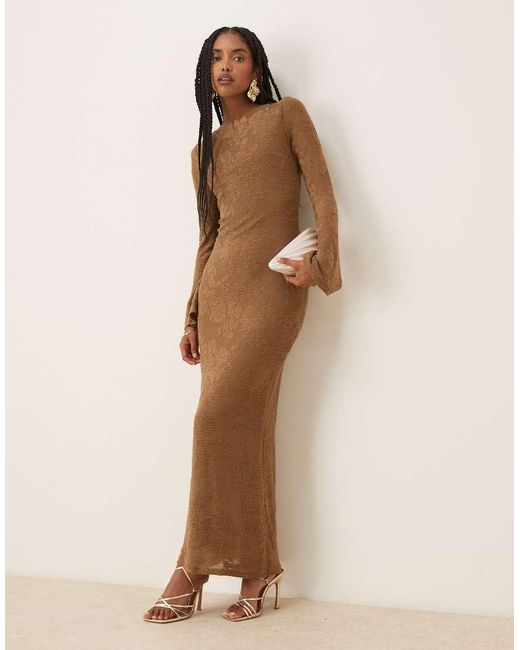 Pretty Lavish Brown Tanaia Long Sleeve Jersey Maxi Dress