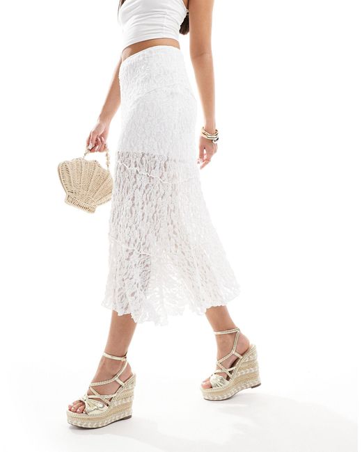 Bershka White Lace Midi Skirt