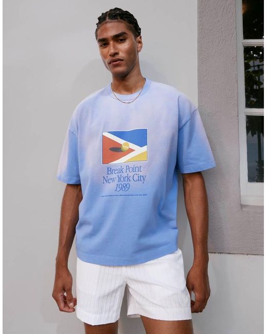 Camiseta Lavado De Corte Cuadrado Extragrande Con Estampado De Tenis En El Pecho De Tejido Grueso De 220 G/M² De ASOS de hombre de color Blue