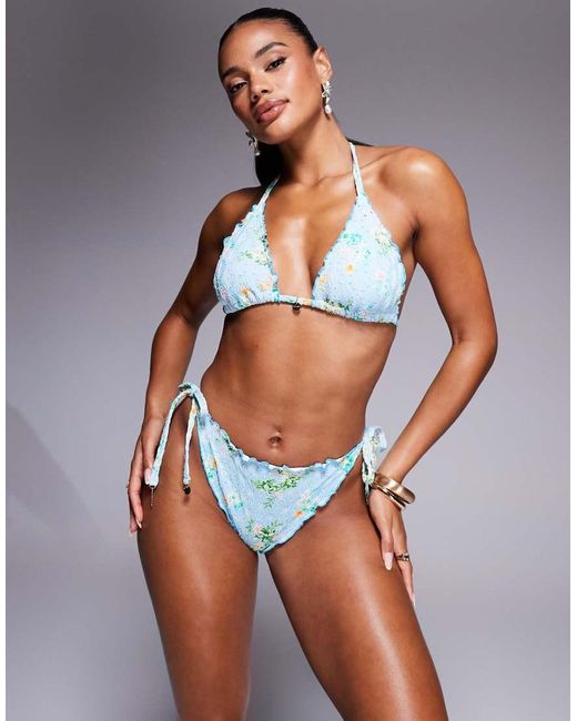 River Island Bikinitopje Met Fijne Bloemenprint in het Blue