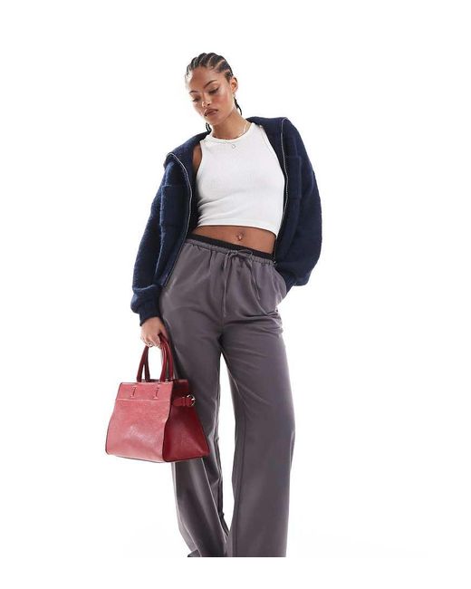 ASOS Blue Tall Tailored Wide Leg Pants With Contrast Waistband