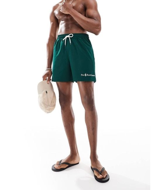 Polo Ralph Lauren Green Traveler Script Logo Longer Length Swim Shorts for men