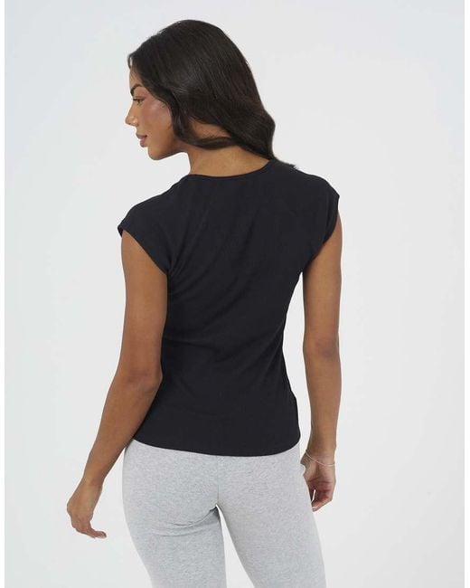 Brave Soul Blue Cap Sleeve V-Neck Fitted T-Shirt
