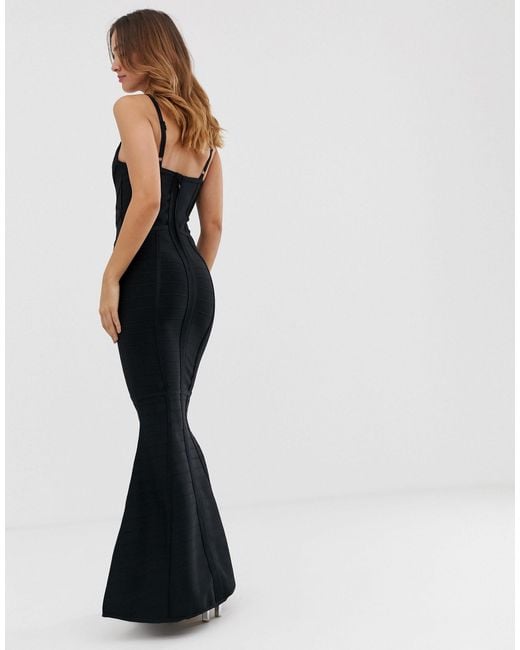 Lipsy Plunge Front Fishtail Bandage Maxi Dress in Black | Lyst UK