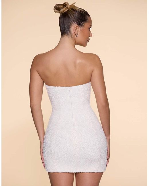 Oh Polly Natural Strapless Bandeau Embellished Mini Dress