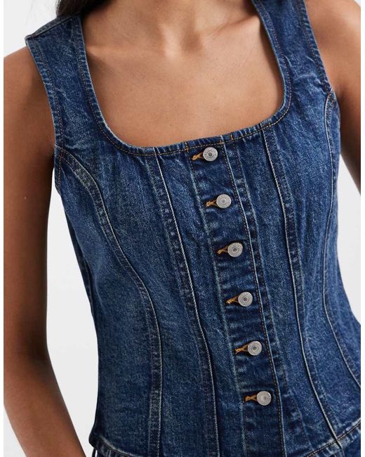 Levi's Blue Square Neck Sculpt Denim Top