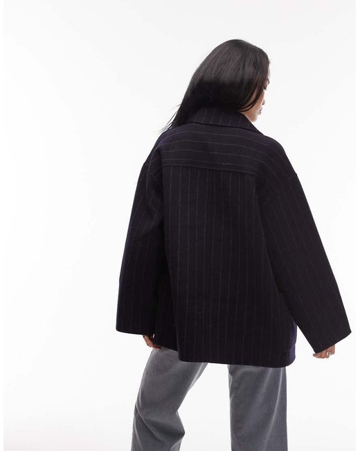 & Other Stories Black Wool Double Breasted Cropped Coat In Pin Stripe