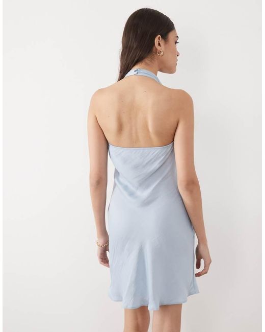 New Look Blue Halterneck Satin Mini Dress