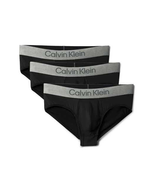 Calvin Klein – 3er-pack elastische mikrofaser-slips in Black für Herren