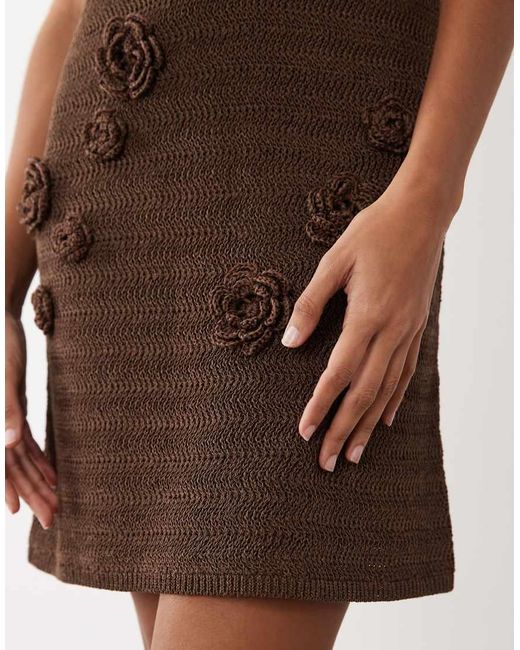ASOS Brown Raffia 3D Crochet Flower Mini Dress