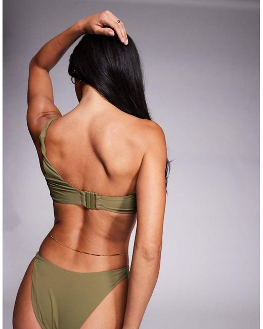 ASOS Green Fuller Bust Tina Twisted Paper Touch One Shoulder Crop Bikini Top