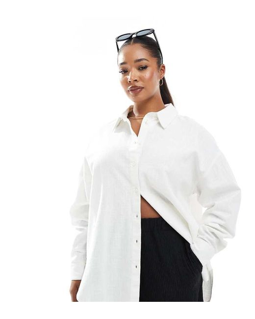 Camisa Extragrande De Tejido Efecto Lino De Curve ASOS de color White