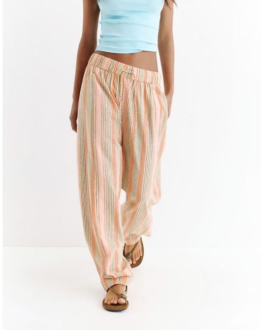 Pull&Bear Pink Striped Barrel Trousers