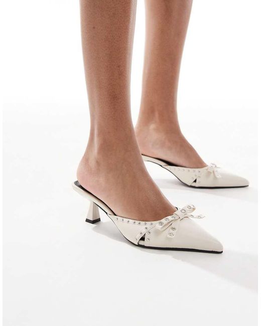 Raid White Tinsley Kitten Heeled Mules With Bow