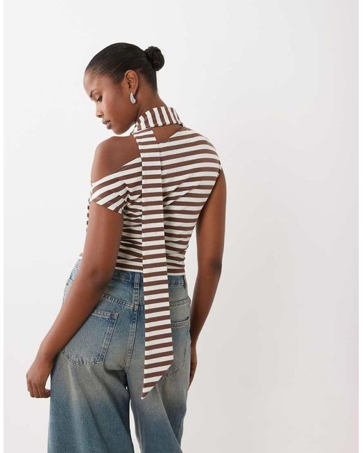 The Frolic Brown Exclusive Off Shoulder Scarf Detail Top