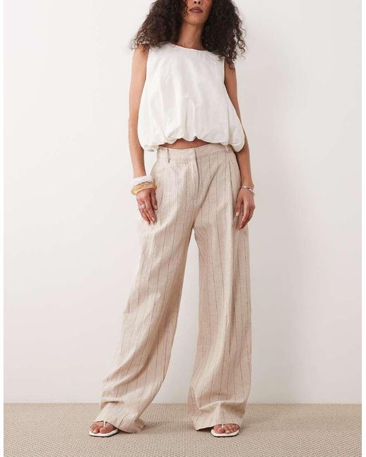 Mango Natural Linen Mix Tailored Straight Pants