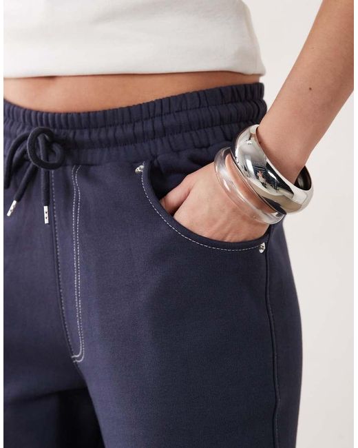 ASOS Blue Contrast Stitch Wide Leg Sweatpants