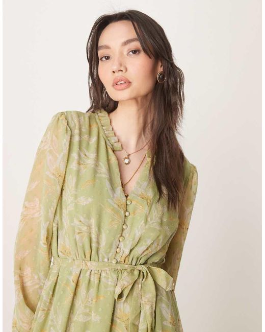 Vila Enkellange Jurk Van Chiffon Met Gestrikte Taille in het Green