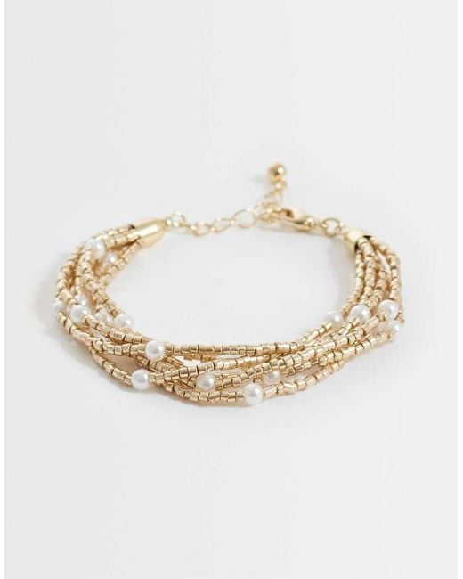 ASOS Metallic Multi-row Bracelet With Bead And Faux Pearl Design