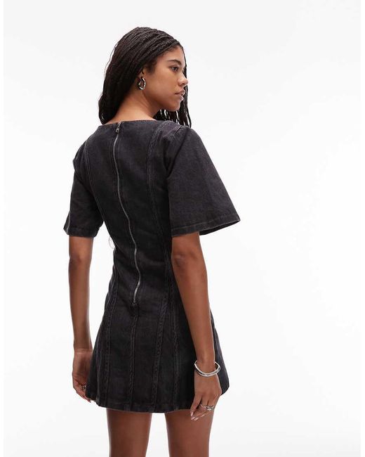 laagam Black Rosette A-Line Contrast Seam Mini Dress