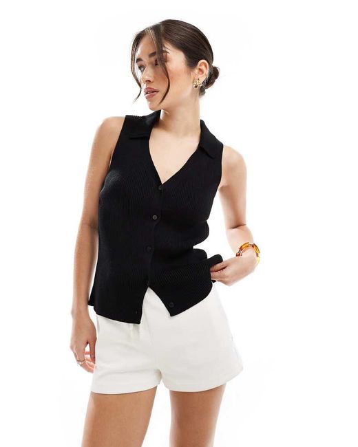 ASOS Black Ribbed Collared Knitted Top