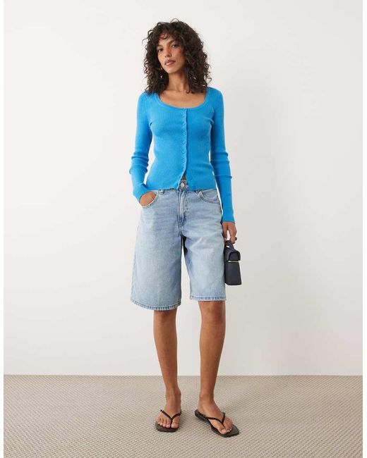 ASOS Blue Cotton Blend Wide Scoop Cardigan