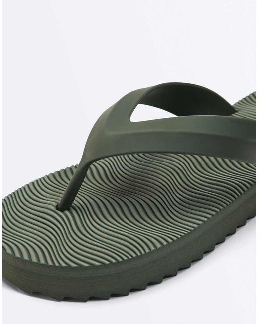 Oysho Green Textured Platform Beach Sandal