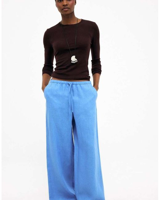 NA-KD Blue Drawstring Linen Trouser