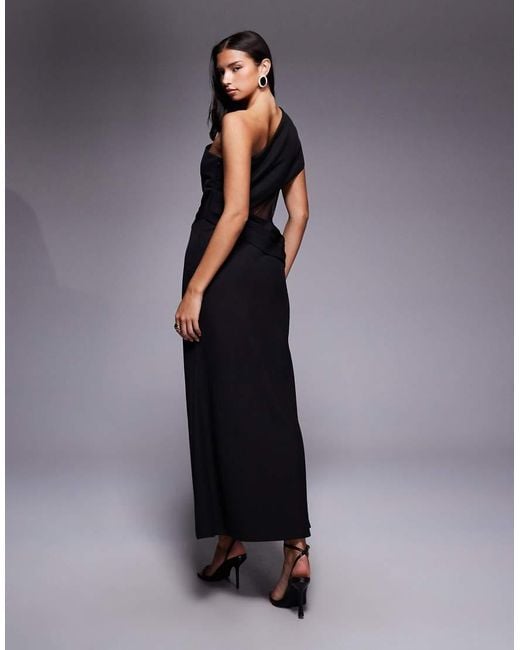 Jarlo Blue Darcy One Shoulder Mesh Panelled Sash Waist Maxi Dress