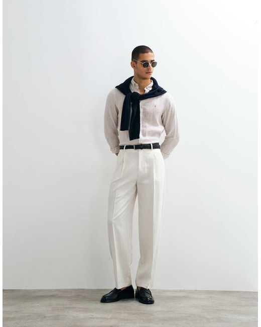 Polo Ralph Lauren White Custom Fit Long Sleeve Linen Sport Shirt for men