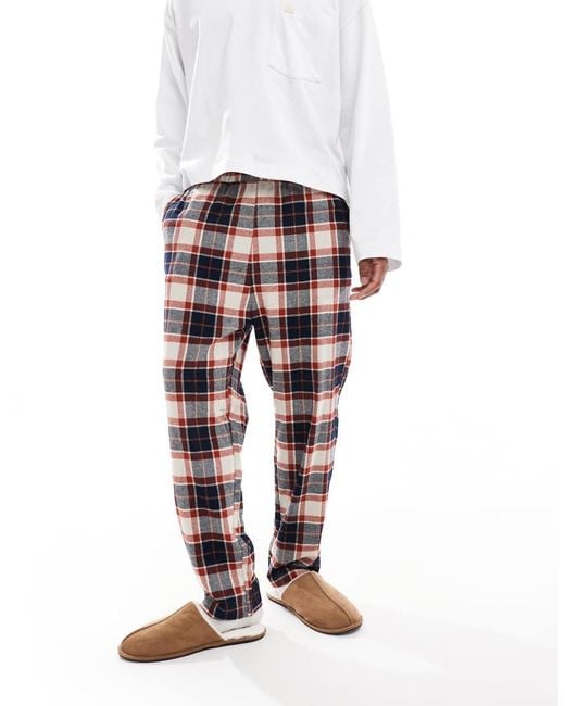 Jack & Jones White Brushed Check Pyjama Bottoms for men