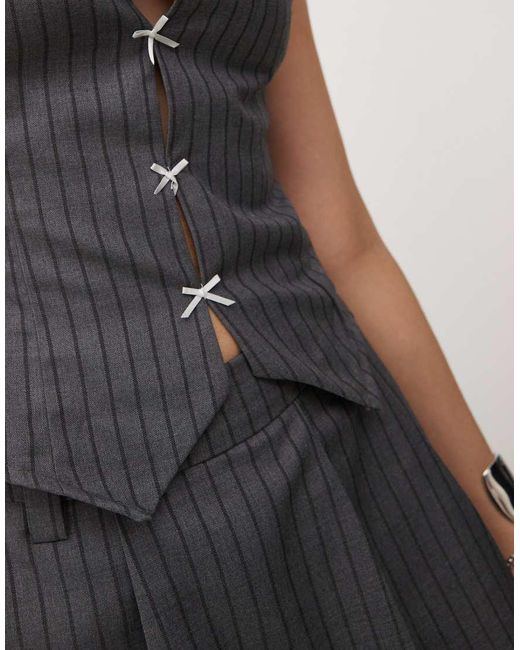 Daisy Street Gray Stripe Corset With Bow Keyhole Detail