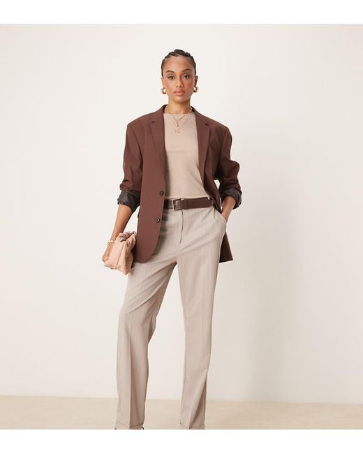 ASOS Natural Tall Tailored Slim Straight Trousers With Belt