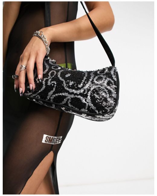 ASOS Smiley Collab Sequin Shoulder Bag in Black | Lyst