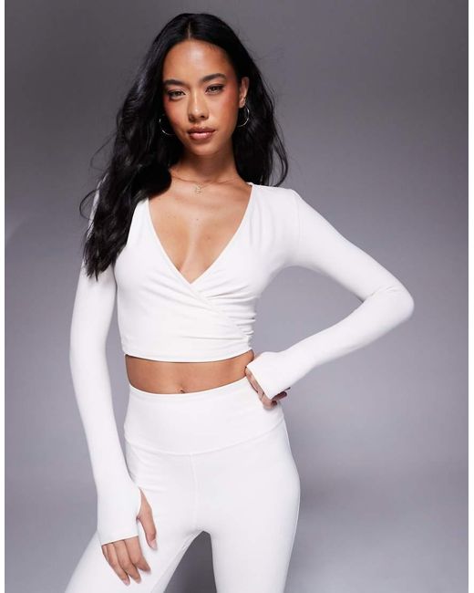 4505 White Soft Touch Ballet Wrap Long Sleeve Top