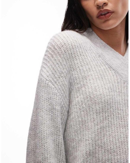 ASOS Gray Knitted Oversized V Neck Jumper