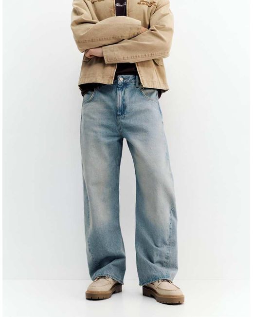 Pull&Bear Blue Jeans With Seams for men