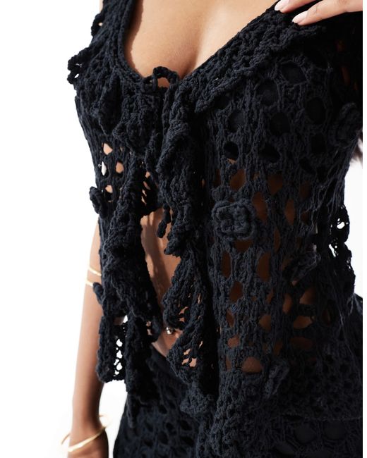 Pull&Bear Black Crochet Knitted Tie Front Top