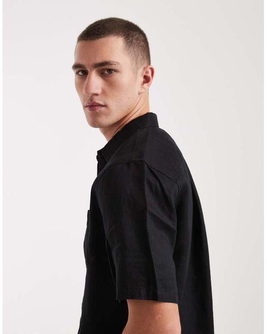 Cotton On Black Relaxed Linen Shirt for men