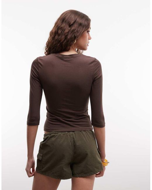 Monki Brown 3/4 Sleeve Top