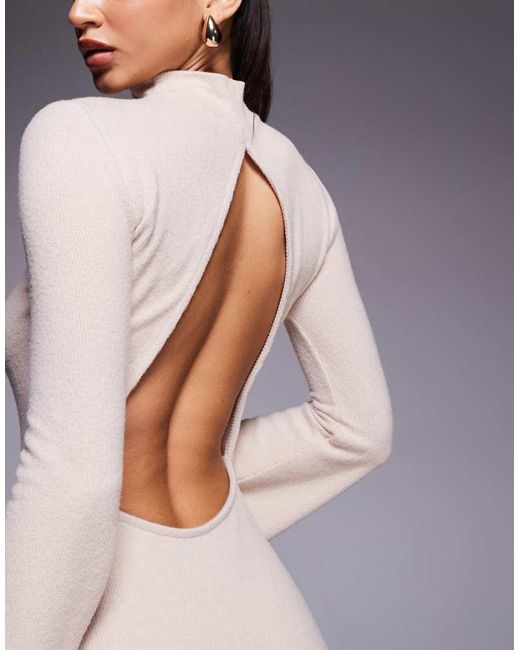 ASOS Gray Supersoft Maxi With Roll Neck And Open Back Detail