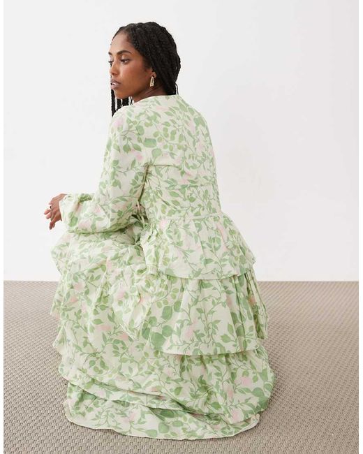 True Decadence Green Ruffle Tiered Maxi Dress