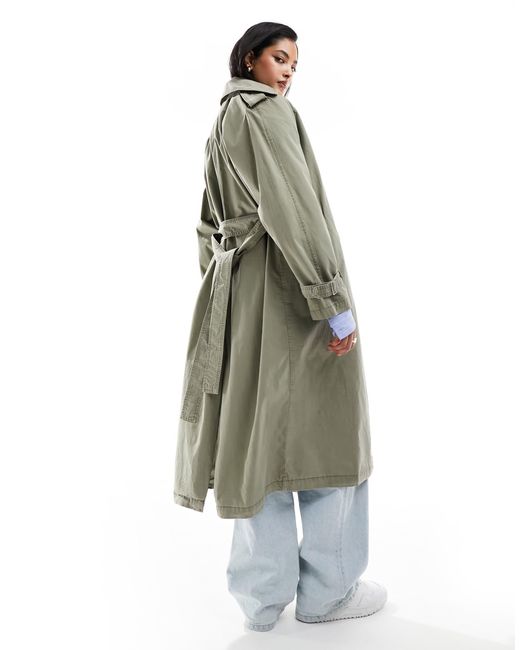 Stradivarius Washed Trench Coat in Blue Lyst