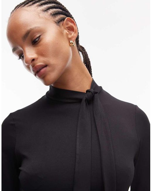 ASOS Blue Soft Scarf Neck Long Sleeve Top