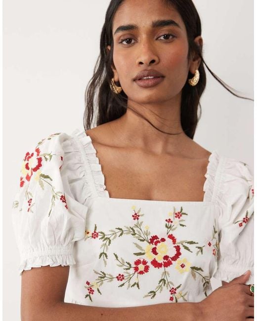 Miss Selfridge Natural Embroidered Baby Doll Mini Dress