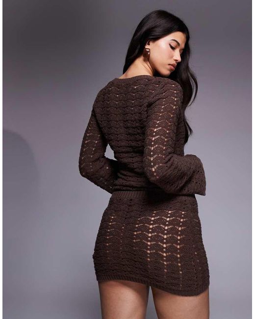 The Frolic Brown Exclusive Cotton Blend Crochet Knit Mini Skirt