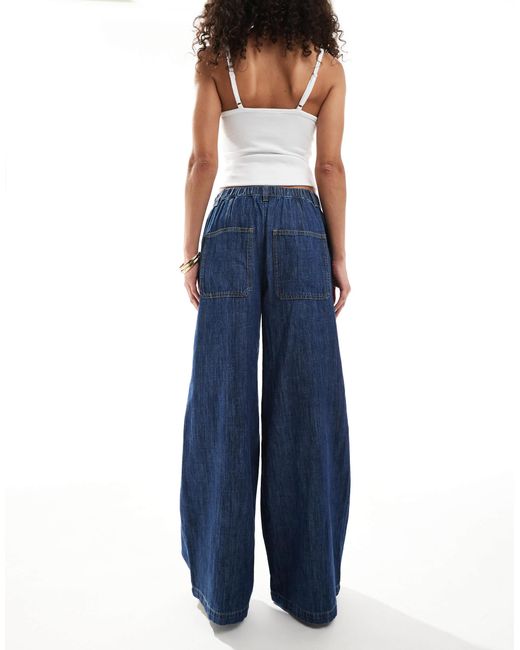 ASOS Blue Soft Wide Leg Jeans With Linen