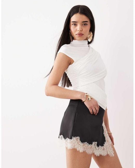 ASOS White Slinky Ruched Drape Detail Top