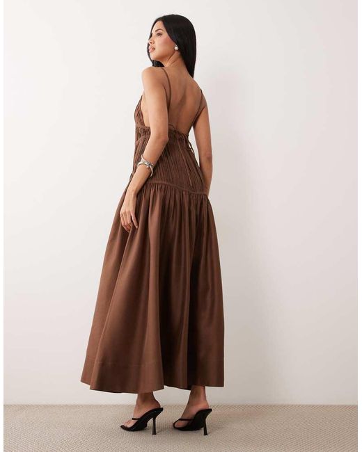 ASOS Brown Ruched Backless Cami Maxi Dress